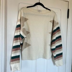 Madewell Striped Crew Neck Sweater - Cream, Brown, Green